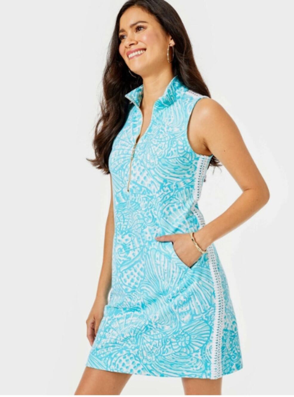 Lilly Pulizter Skipper Dress Succulent Blue Sea Preppy Resort Beachy NWT